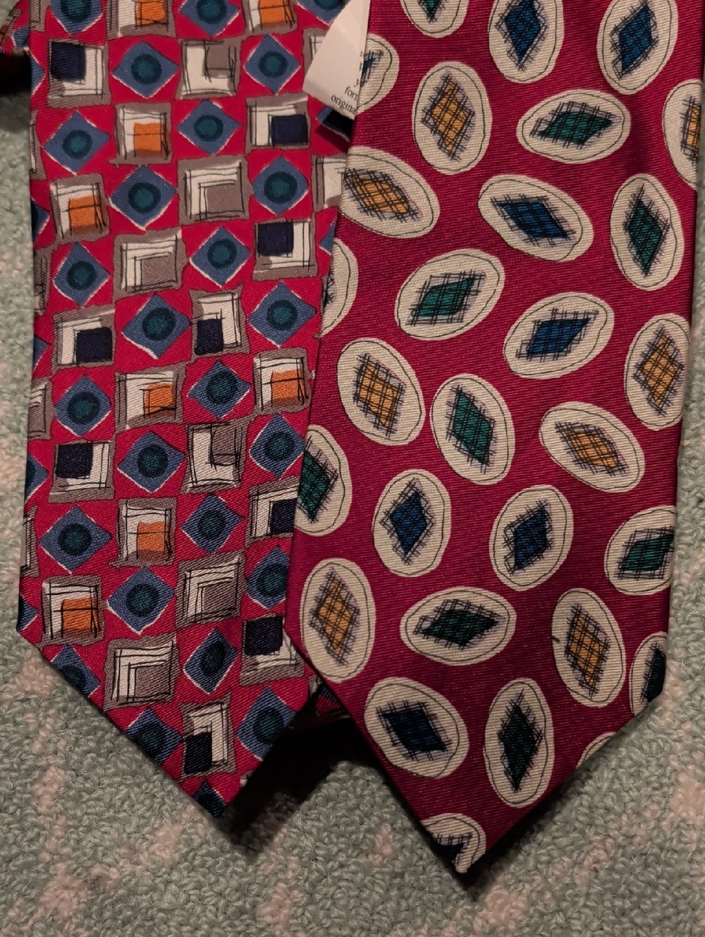 Two Private Stock Classic Men's Patterned Ties In Bold Burgundy/Red.